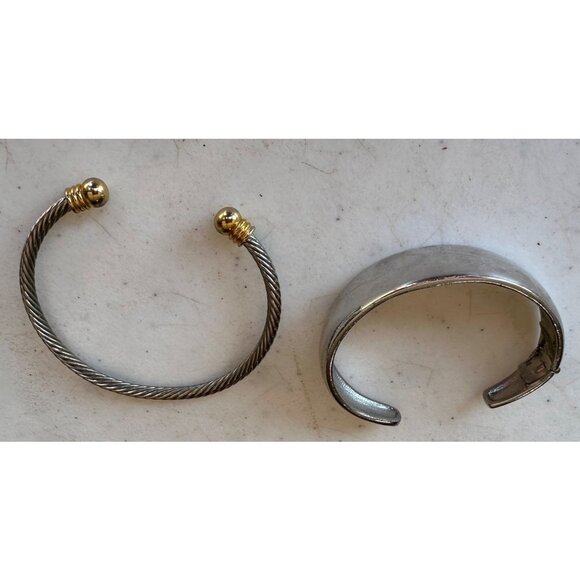 Unbranded Lot of 2 Silver Cuff Women's Fashion Jewelry Metal Bracelets - Picture 2 of 11